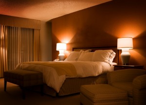 Peach and yellow bulbs can make a room look cosy and inviting.